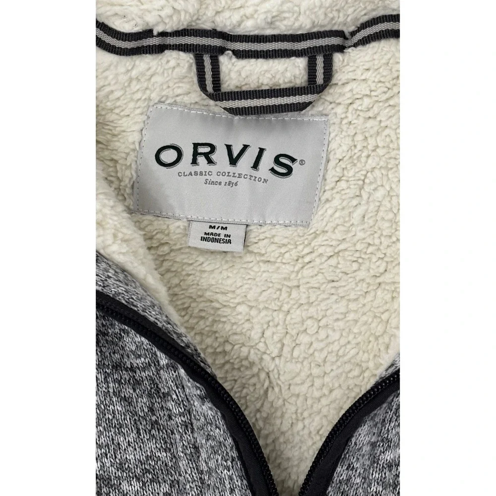 Orvis Men's Sherpa Lined Quarter Zip Pullover Sweater Gray Jacket Size M